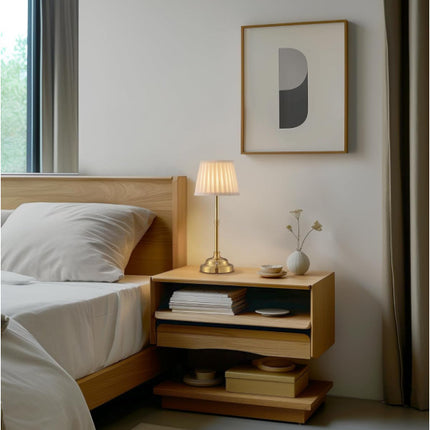 Gold and White Elegant Rechargeable Fabric Shade LED Lamp - Cordless Touch Stepless Dimmable Table Light