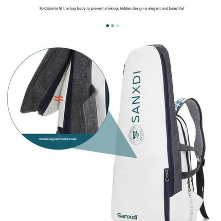 Grey and White Multifunctional Tennis & Badminton Backpack - Waterproof Racket Bag with Shoe Compartment