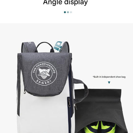 Grey and White Multifunctional Tennis & Badminton Backpack - Waterproof Racket Bag with Shoe Compartment
