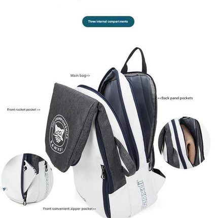 Blue and White Multifunctional Tennis & Badminton Backpack - Waterproof Racket Bag with Shoe Compartment