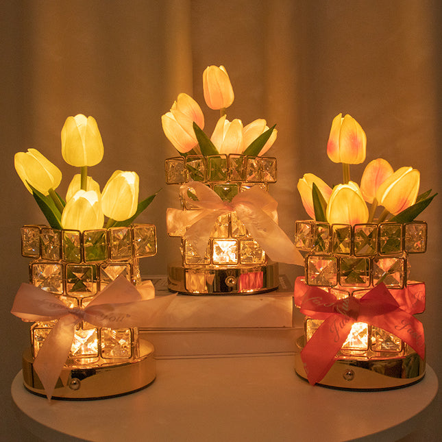 Red Elegant Crystal Tulip LED Night Light