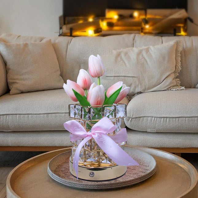 Pink Elegant Crystal Tulip LED Night Light