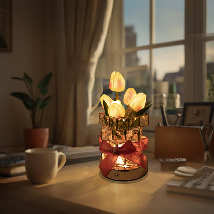 Pink Elegant Crystal Tulip LED Night Light