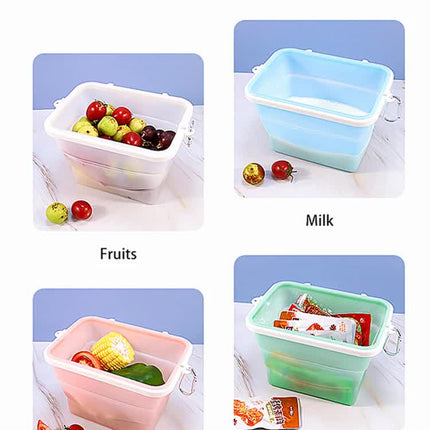 2 Pcs Blue Collapsible Silicone Food Storage Container - Microwave & Freezer Safe Lunch Box