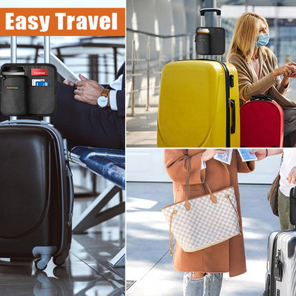 2 Pcs Grey Hands-Free Luggage Handle Travel Cup Holder & Organizer Pouch