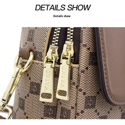 Brown and Black Chic Diamond Mini Crossbody Phone Purse - PU Leather Vertical Shoulder Bag with Headphone Port