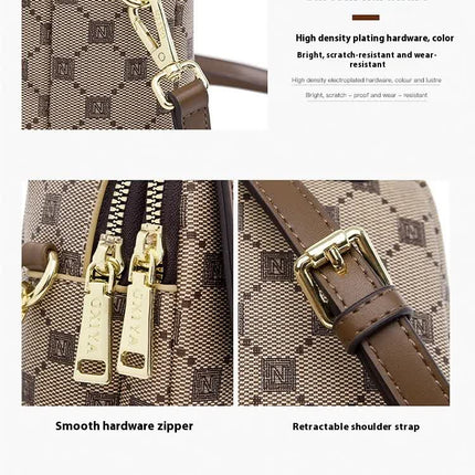 Brown and Beige Chic Diamond Mini Crossbody Phone Purse - PU Leather Vertical Shoulder Bag with Headphone Port