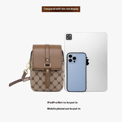 Brown and Beige Chic Diamond Mini Crossbody Phone Purse - PU Leather Vertical Shoulder Bag with Headphone Port
