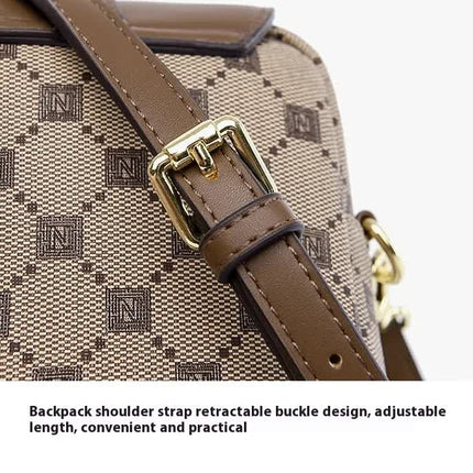 Brown and Beige Chic Diamond Mini Crossbody Phone Purse - PU Leather Vertical Shoulder Bag with Headphone Port