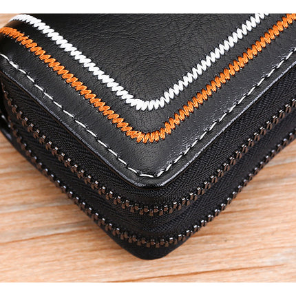Blue Premium Genuine Leather Double Zipper Key Case - Car & House Key Organizer Pouch