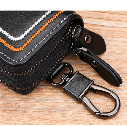 Red Premium Genuine Leather Double Zipper Key Case - Car & House Key Organizer Pouch