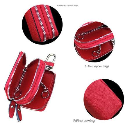 Blue Compact Crossgrain Leather Double Zipper Key Case - Stylish Car & Home Key Organizer