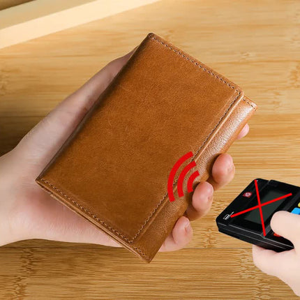 Coffee Genuine Leather RFID Blocking Wallet for Men - Vintage Bifold with Coin Pocket & ID Window