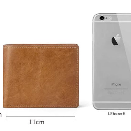 Brown Genuine Leather RFID Blocking Wallet for Men - Vintage Bifold with Coin Pocket & ID Window