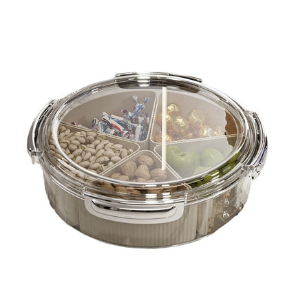 Grey And Beige Snap Button Elegant Compartment Serving Tray with Lid - Versatile Snack, Fruit & Candy Box