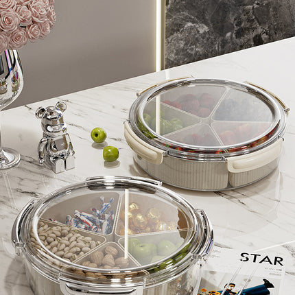 Beige And Beige Snap Button Elegant Compartment Serving Tray with Lid - Versatile Snack, Fruit & Candy Box