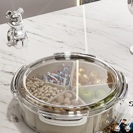 Beige And Beige Snap Button Elegant Compartment Serving Tray with Lid - Versatile Snack, Fruit & Candy Box