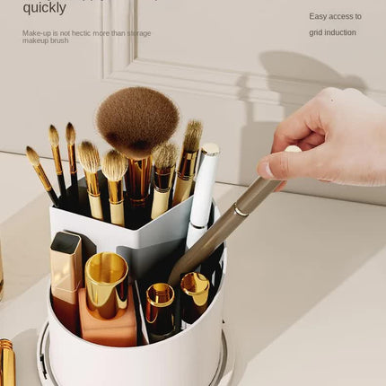 Black Elegant 360 Rotating Makeup Brush Holder & Cosmetic Organizer with Dustproof Dome Lid(Makeup is a prop for shooting and is not included)