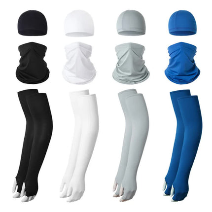 2 Sets Black Cooling UV Protection Set - 2 Skull Cap, 2 Neck Gaiter & 4 Arm Sleeves for Outdoor Sports