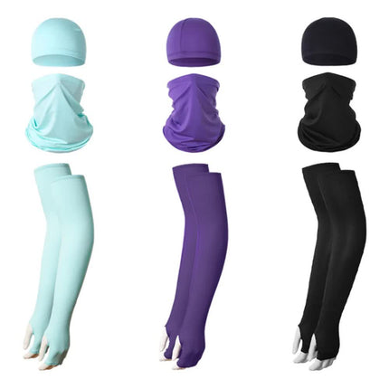 2 Sets White Cooling UV Protection Set - 2 Skull Cap, 2 Neck Gaiter & 4 Arm Sleeves for Outdoor Sports