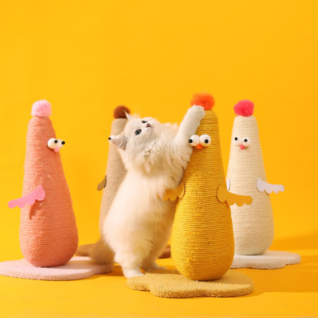 Pink Adorable Chick Cat Scratching Post - Durable Sisal Rope Scratcher Toy for Cats & Kittens