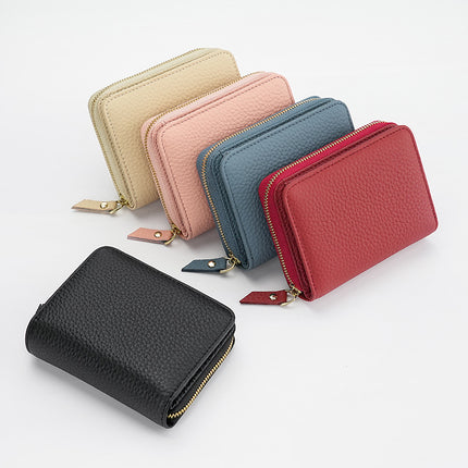 Pink Compact RFID Genuine Leather Wallet for Women - Secure Zipper Card Holder & Coin Purse