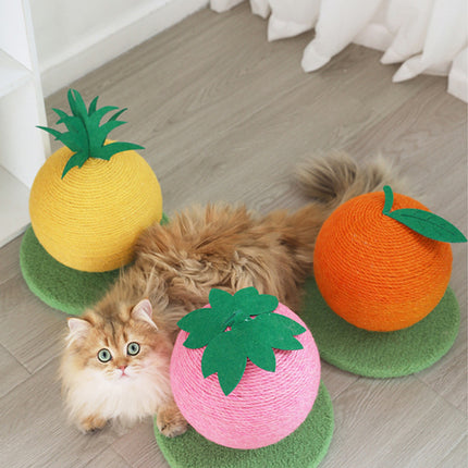 Yellow Pineapple And Green Base Fun Fruit Shaped Sisal Cat Scratcher Ball - Durable Scratching Toy with Stable Base