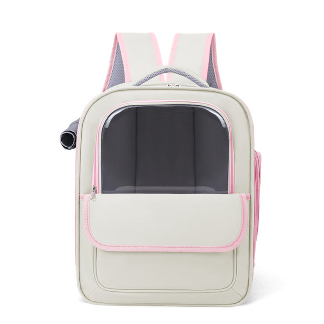 Beige And Pink Spacious Pet Carrier Backpack with Clear Window