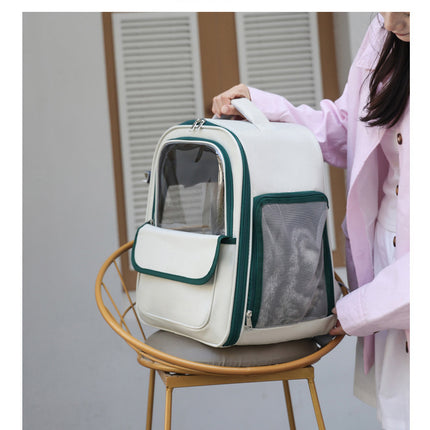 Beige And Pink Spacious Pet Carrier Backpack with Clear Window - Comfortable Travel Bag for Cats & Small Dogs