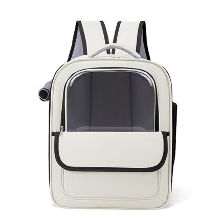 Beige And Black Spacious Pet Carrier Backpack with Clear Window - Comfortable Travel Bag for Cats & Small Dogs