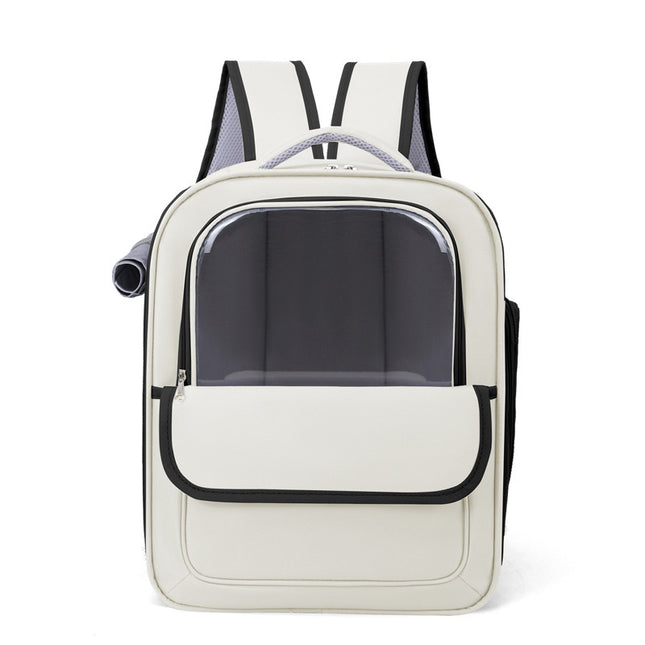 Beige And Black Spacious Pet Carrier Backpack with Clear Window