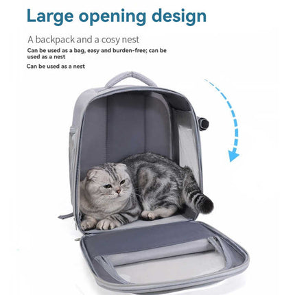 Beige And Black Spacious Pet Carrier Backpack with Clear Window - Comfortable Travel Bag for Cats & Small Dogs