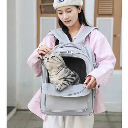 Beige And Black Spacious Pet Carrier Backpack with Clear Window - Comfortable Travel Bag for Cats & Small Dogs