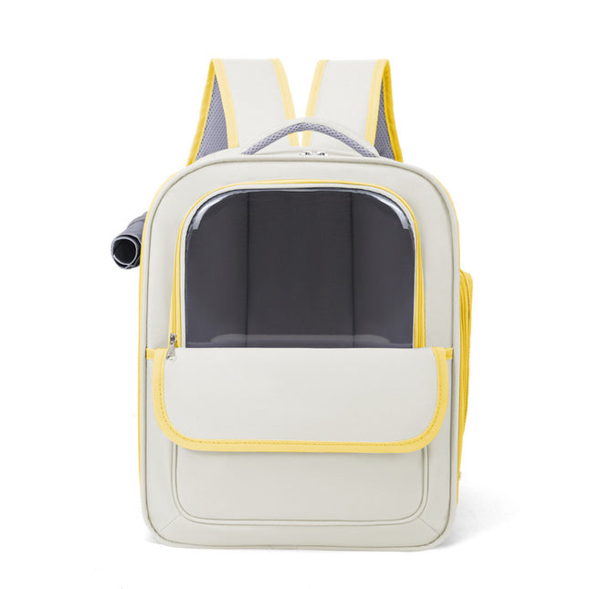 Beige And Yellow Spacious Pet Carrier Backpack with Clear Window