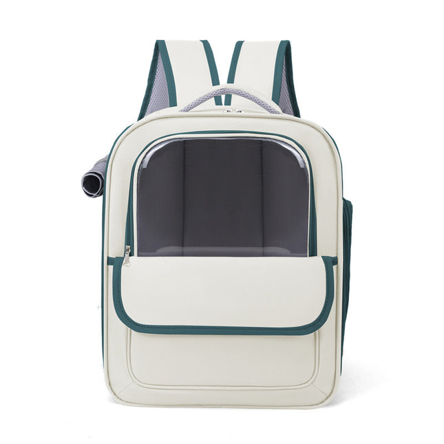 Beige And Green Spacious Pet Carrier Backpack with Clear Window