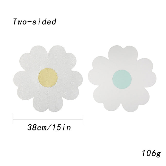 White Background With Yellow Heart Plus Blue Heart Set of 6 Reversible Flower Shaped Placemats
