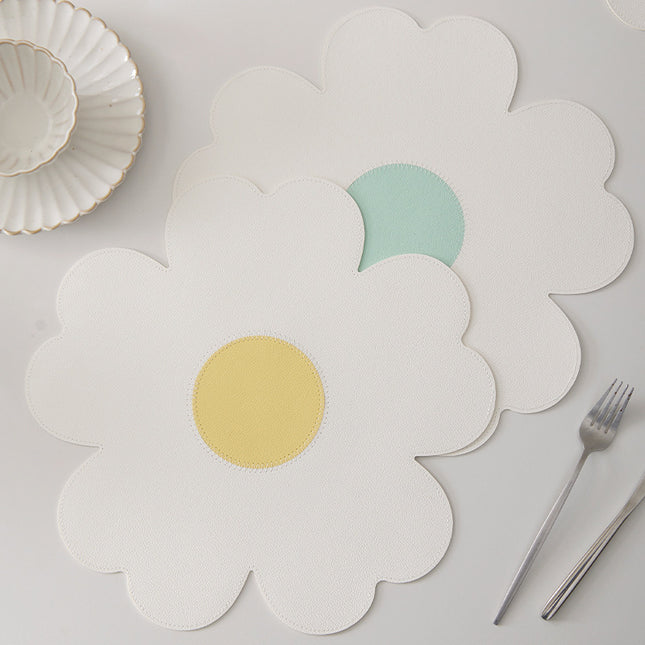 White Background With Yellow Heart Plus Blue Heart Set of 6 Reversible Flower Shaped Placemats – product detail
