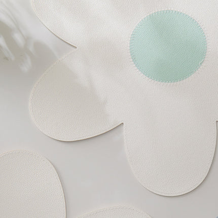 Blue Background With Yellow Heart + Yellow Background With Blue Heart Set of 6 Reversible Flower Shaped Placemats - Waterproof PU Leather Dining Table Mats