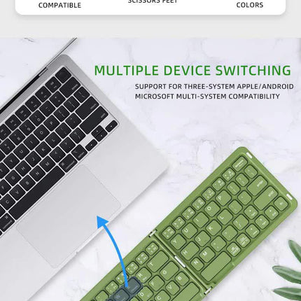 Pink Ultra-Slim Foldable Bluetooth Keyboard - Portable Wireless Rechargeable Travel Keyboard for iOS Android Windows Devices