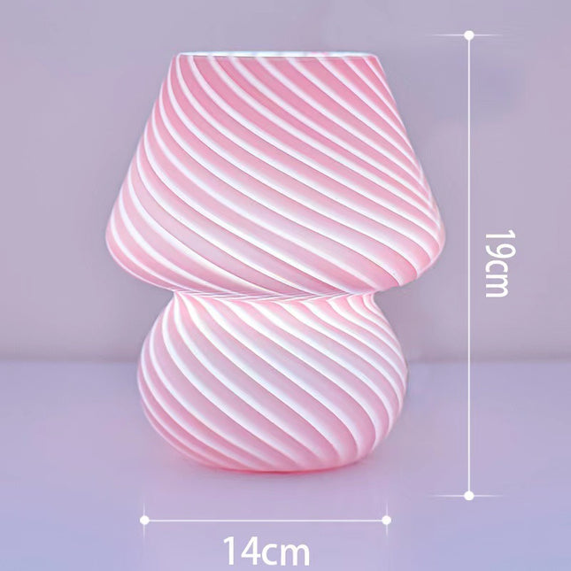 Pink Retro Swirl Glass Mushroom Table Lamp