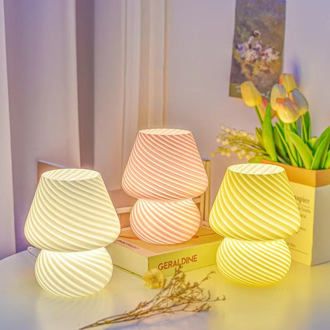 Pink Retro Swirl Glass Mushroom Table Lamp – product detail