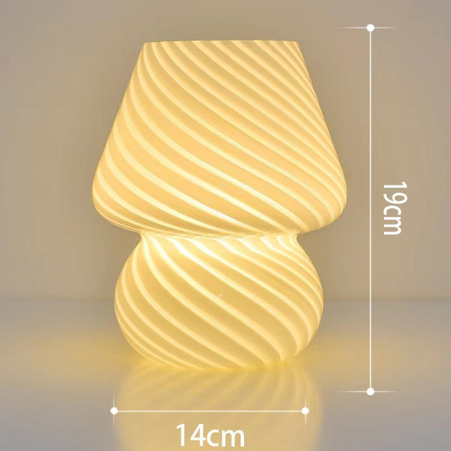Yellow Retro Swirl Glass Mushroom Table Lamp