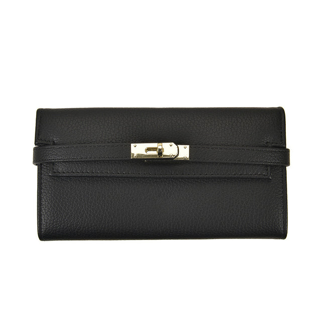 Black Elegant Women's Turn Lock Long Wallet