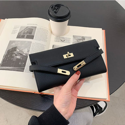 Grey Elegant Women's Turn Lock Long Wallet – product perspective