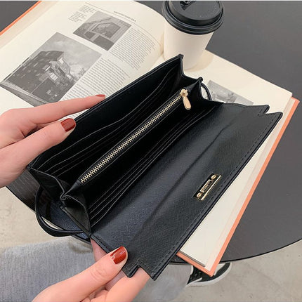 Grey Elegant Women's Turn Lock Long Wallet – surface and form