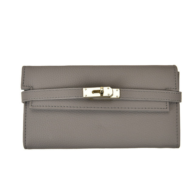 Grey Elegant Women's Turn Lock Long Wallet