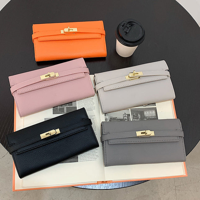 Grey Elegant Women's Turn Lock Long Wallet – product detail