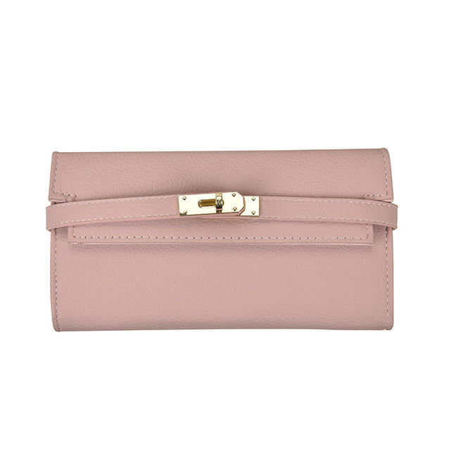 Pink Elegant Women's Turn Lock Long Wallet