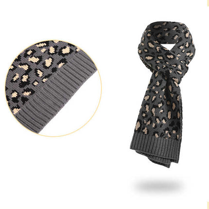 Purple Women's 3-Piece Winter Knit Set - Leopard Print Plush Lined Beanie Hat, Scarf & Touchscreen Gloves