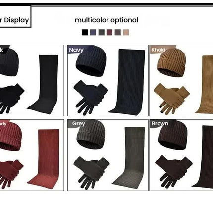 Dark Grey Men's 3-Piece Winter Warm Ribbed Knit Beanie Hat Scarf and Gloves Set